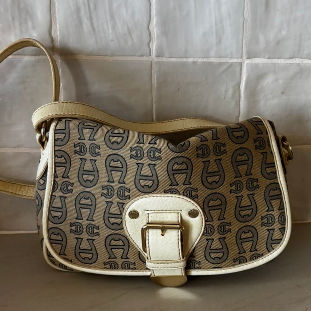 Vintage Etienne Aigner Monogram Crossbody Bag Canvas Leather Trim Y2K Logo Purse